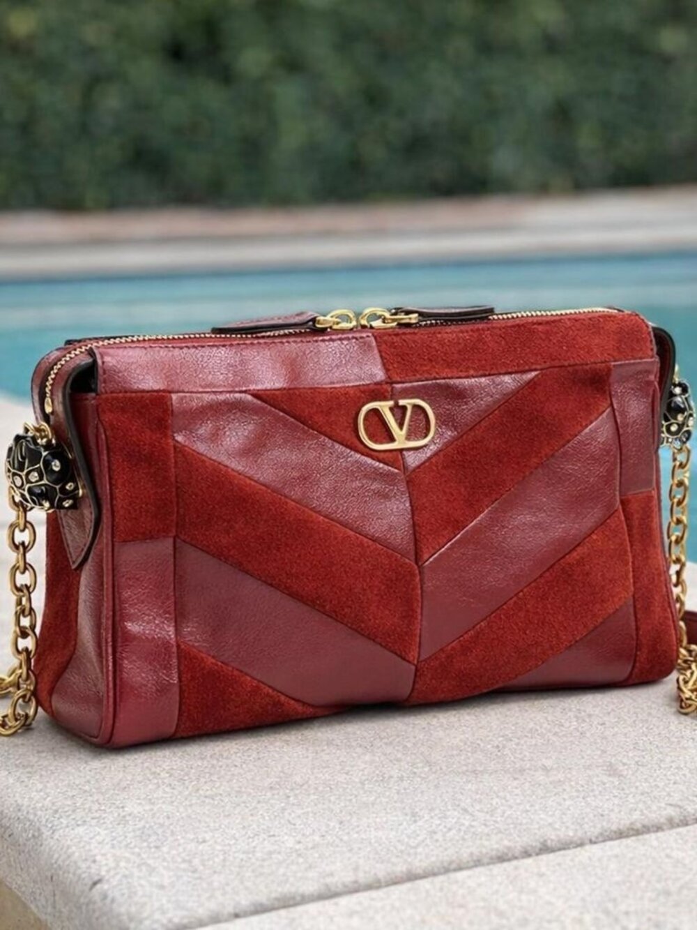 Valentino Garavani Small Quilted Suede & Leather Shoulder Bag - Red